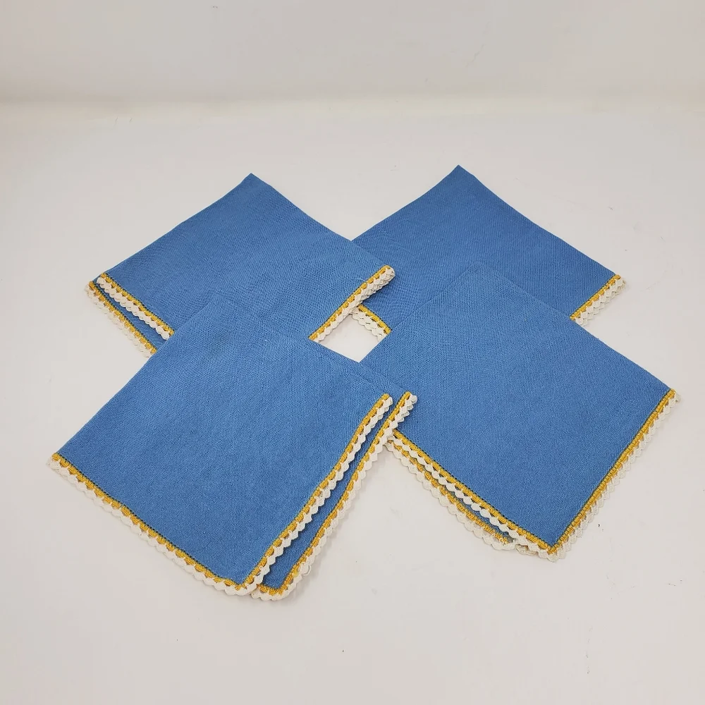 Vintage Blue with White embroidered daisies napkins Light Flaws